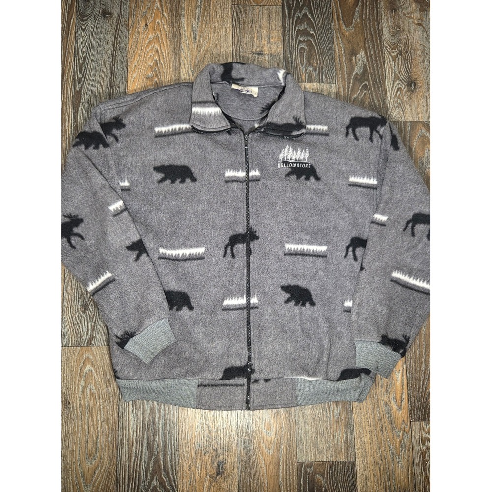 Arctic Image Yellowstone National Park Fleece Jacket Grey Bear Moose Print XL